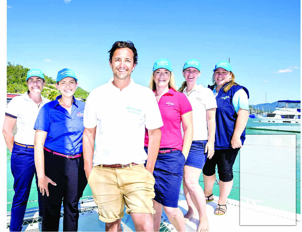 BARE ESSENTIALS: Channel 7 Queensland Weekender presenter Chris Parsons (centre) is spearheading a new campaign for bareboating in the Whitsundays, working with (from left) Tineke Vrind (Queensland Yacht Charters), Zan Schubert (Cumberland Charter Yachts), Joscelyn O’Keefe (Whitsunday Rent a Yacht), Rose Wildy (Charter Yachts Australia) and Alita DeBrincat (Whitsunday Escape).